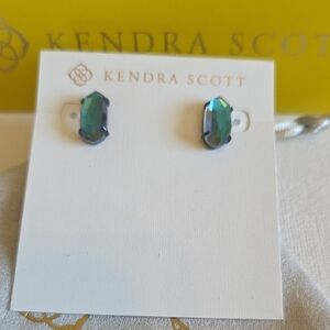 Kendra Scott Betty Navy Gunmetal Stud Earrings Indigo Dichroic Glass